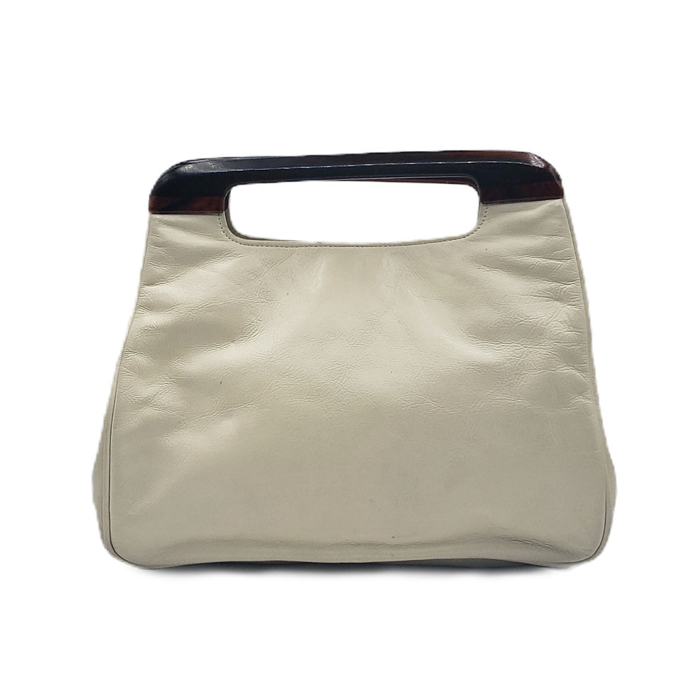 Thumbnail: Vintage Anne Klein White Leather Handbag Tortoise Lucite Handle Zip Purse
