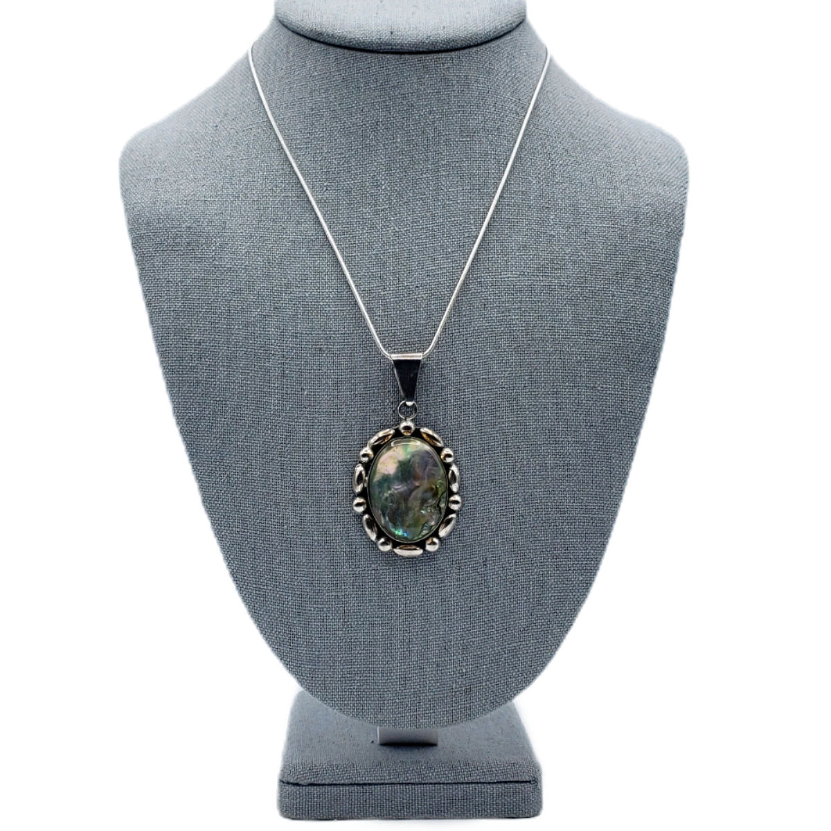 Vintage Silver Abalone Pendant Necklace