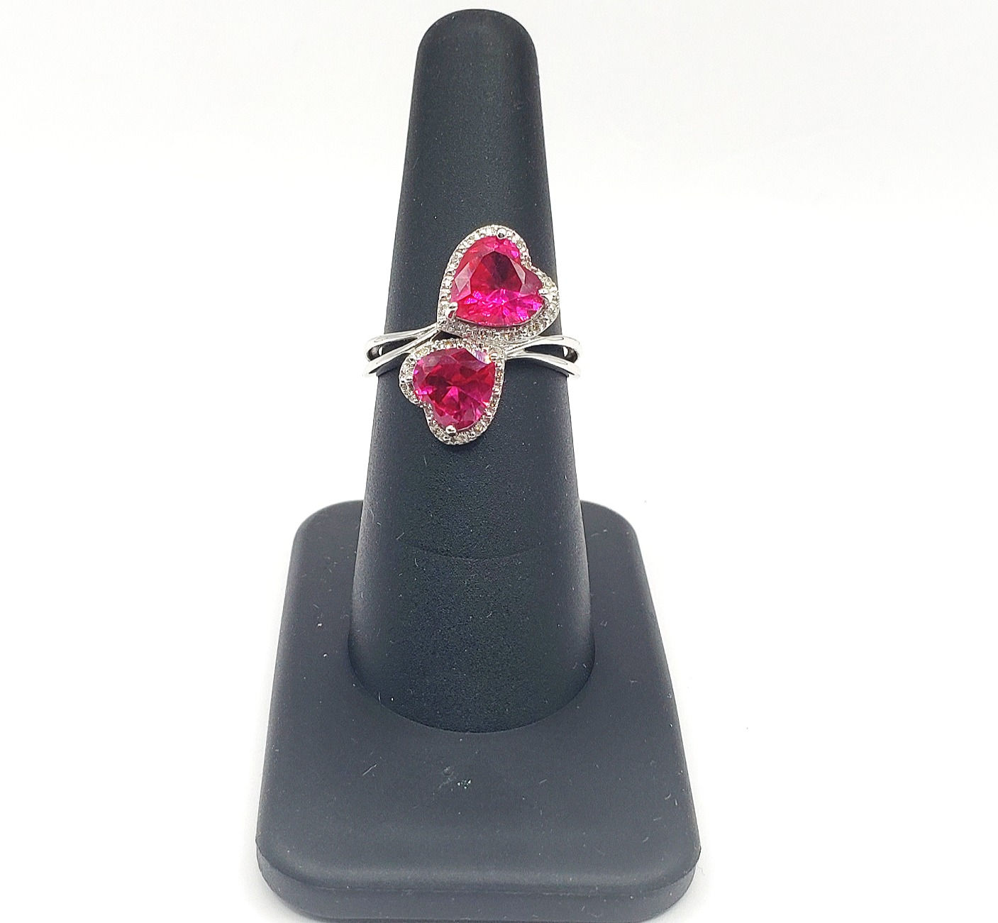 Pink Crystal Hearts Ring