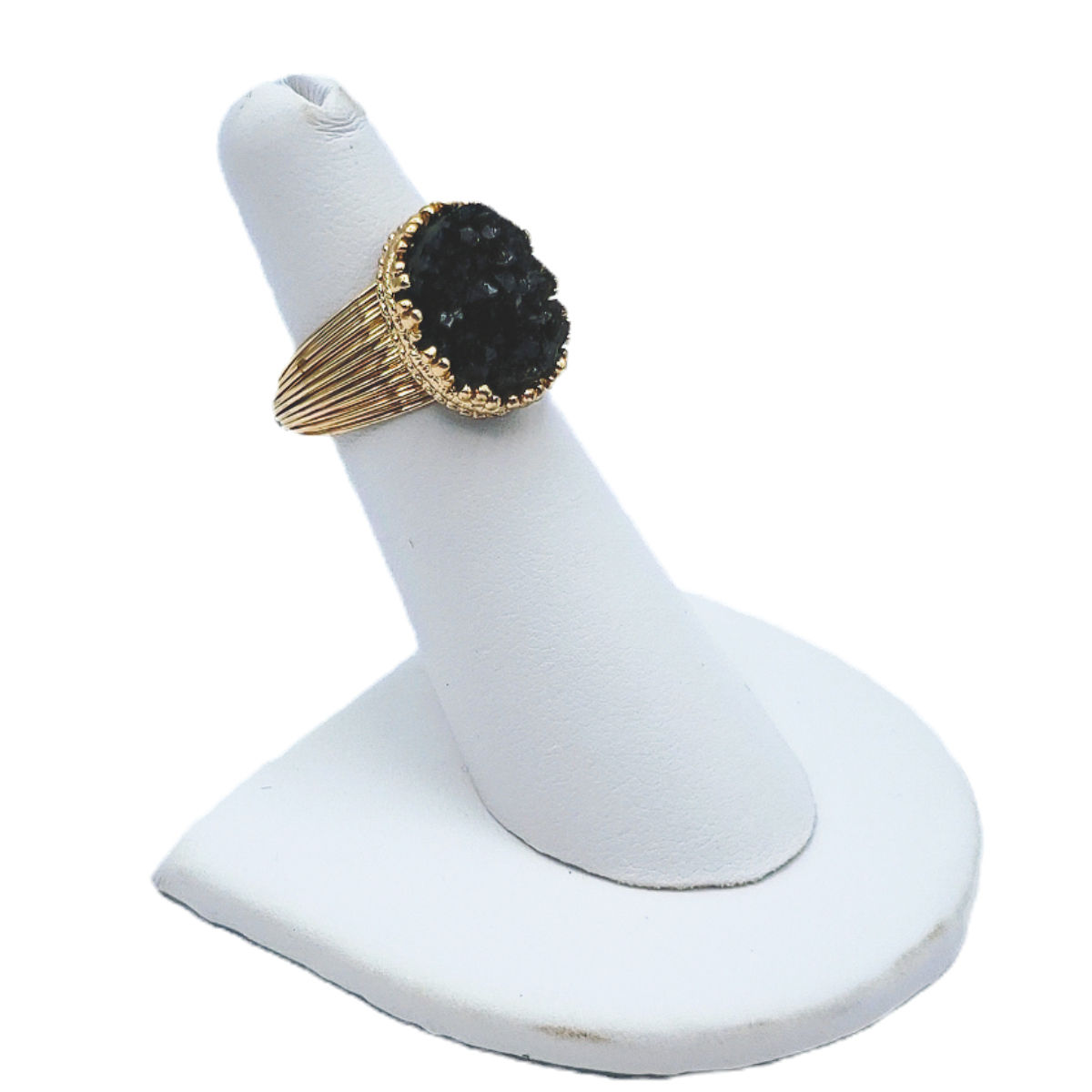 Vintage Black Druzy Quartz Cocktail Ring
