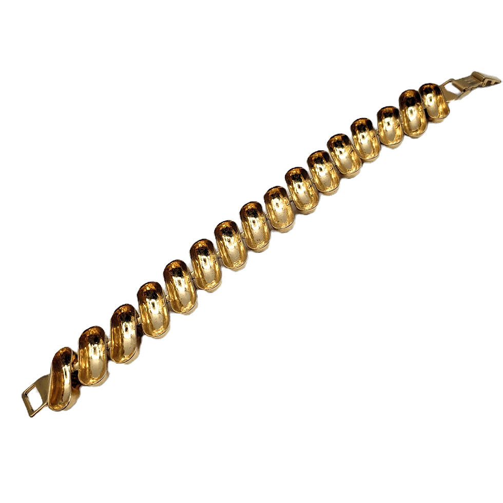 Thumbnail: Vtg Napier Gold Tone Ribbed Chevron Link Bracelet Pat Pend Puffy Chunky 80s