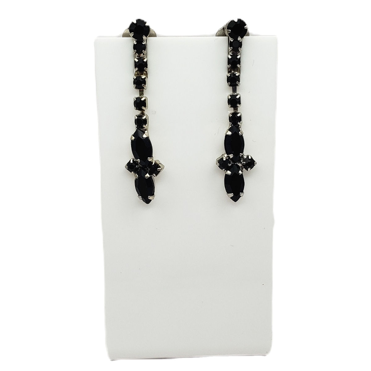 Vintage Black Rhinestone Clip Earrings