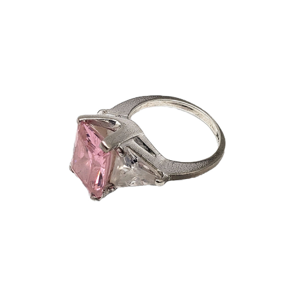 Thumbnail: Vintage 925 Sterling Silver Pink Crystal Statement Cocktail Ring