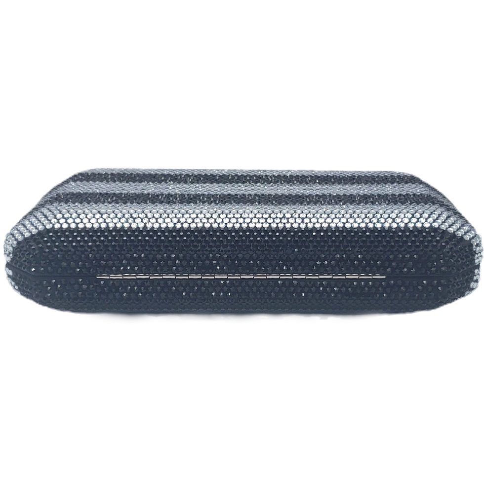 Thumbnail: SERPUI Crystal Striped Minaudiere Clutch Bag Black Silver Evening Box Purse