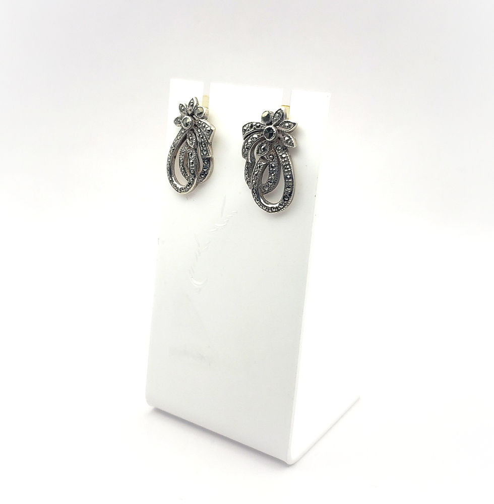 Vintage Art Deco silver and hematite stone earrings
