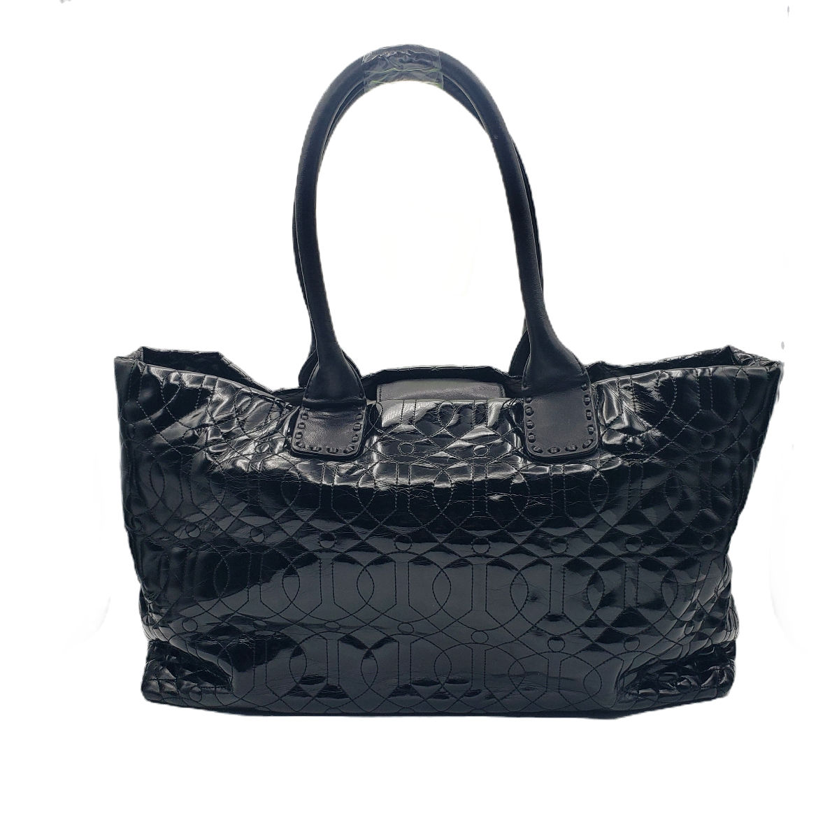 Donald J.Pliner Black Patent Leather Embossed Tote Bag