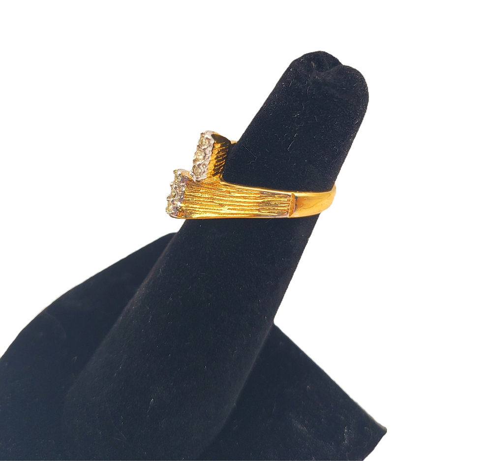Thumbnail: Vintage Gold Rhinestone wrap Pinky Ring with tiny clear crystal rhinestones and texurized gold band side view