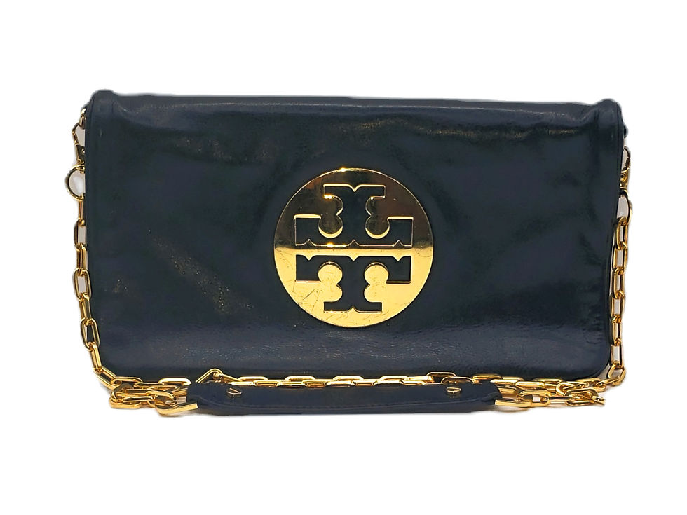 Tory Burch Reva Black Leather Shoulder Clutch Bag