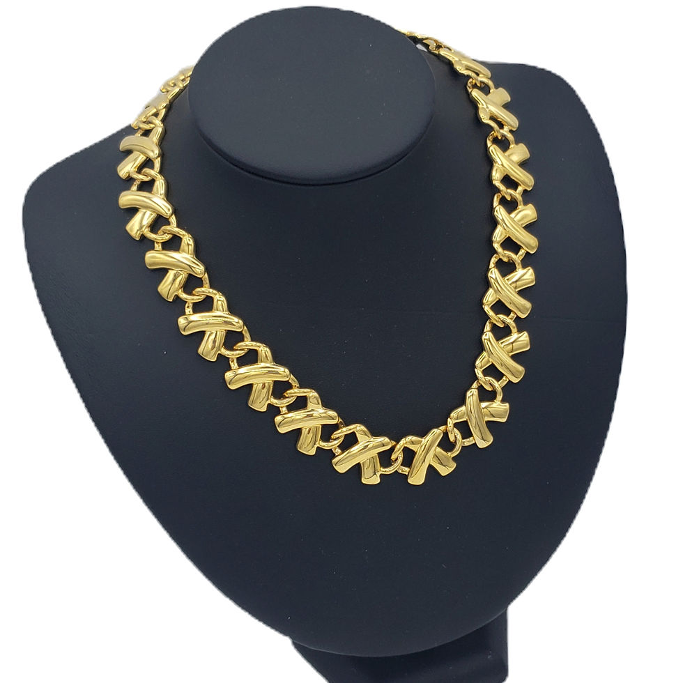 Thumbnail: Vintage Anne Klein Signed Gold Tone Chunky X Link Toggle Choker Necklace