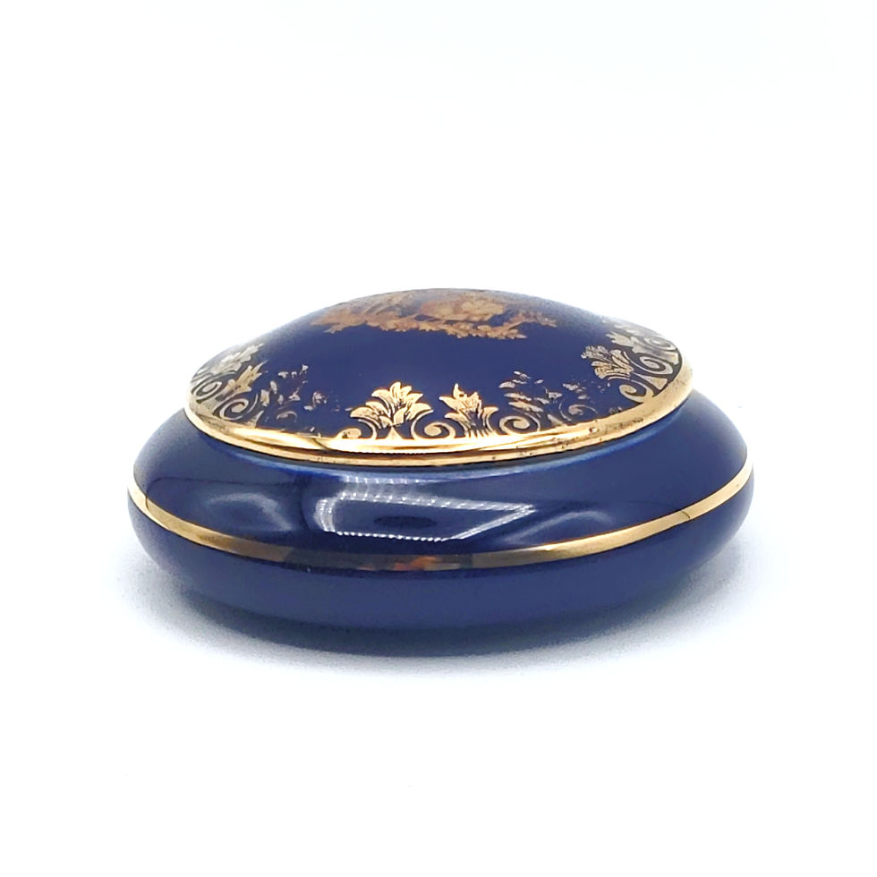 Thumbnail: Vintage Limoges France Porcelain Cobalt Blue Gold Fragonard Trinket Box