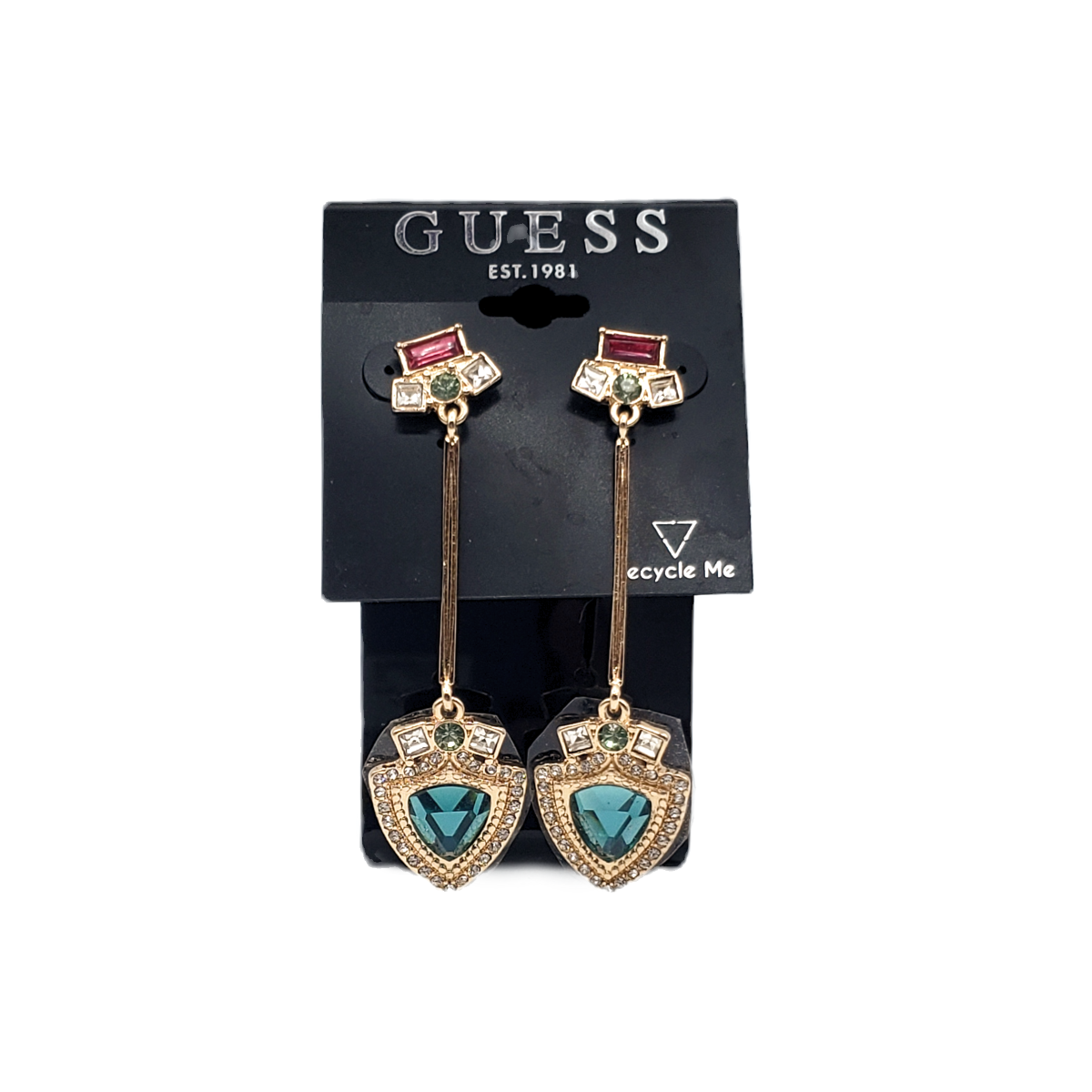 Vintage GUESS Deadstock Gold Multicolor Crystal Linear Drop Earrings NWT 3"