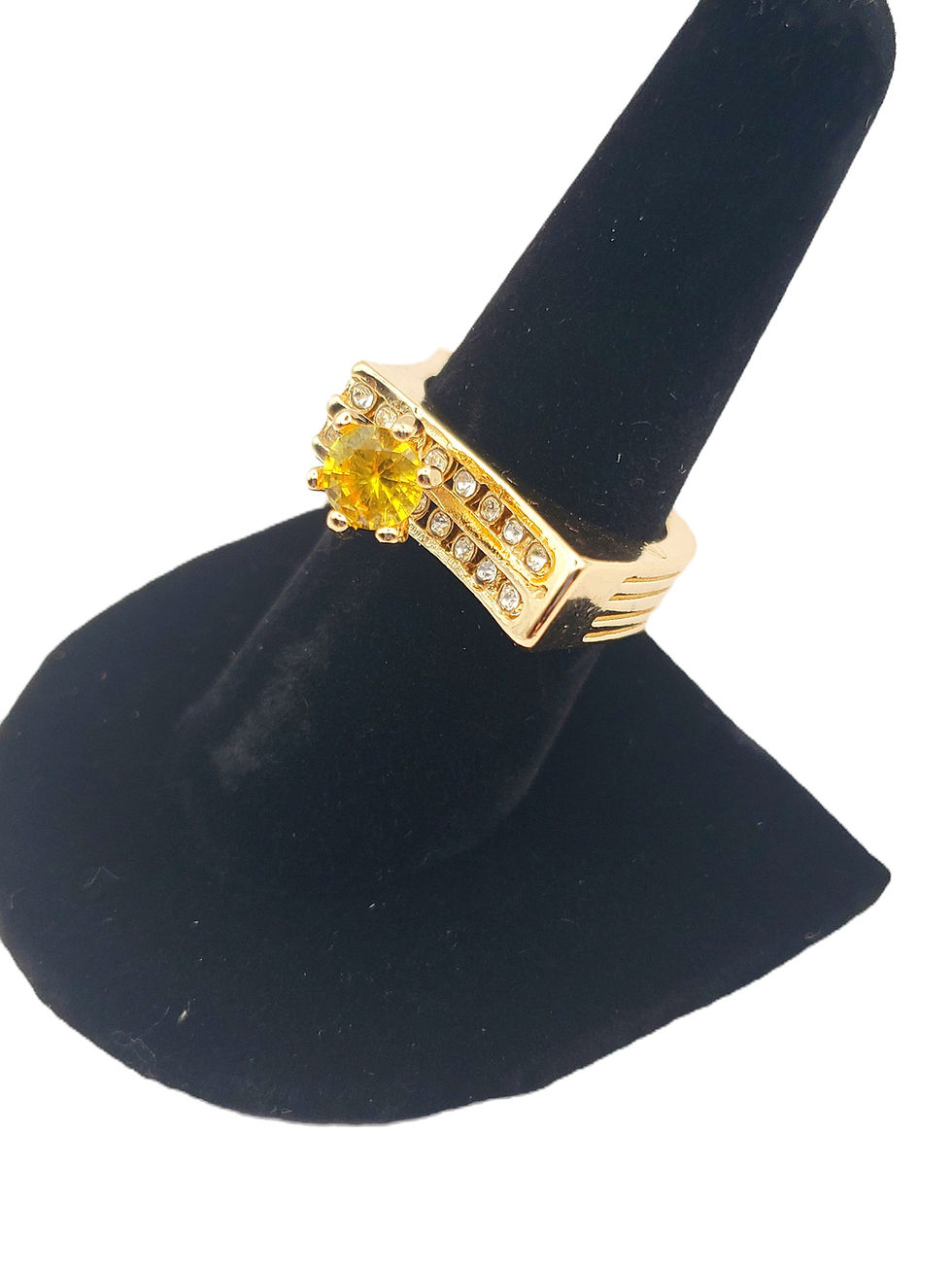 925 Silver Yellow Crystal  Square Ring