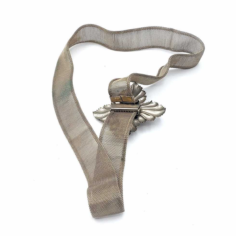 Thumbnail: Vintage 1950's Silver Plated Metal Mesh Belt Ornate Flower Clasp XS 25
