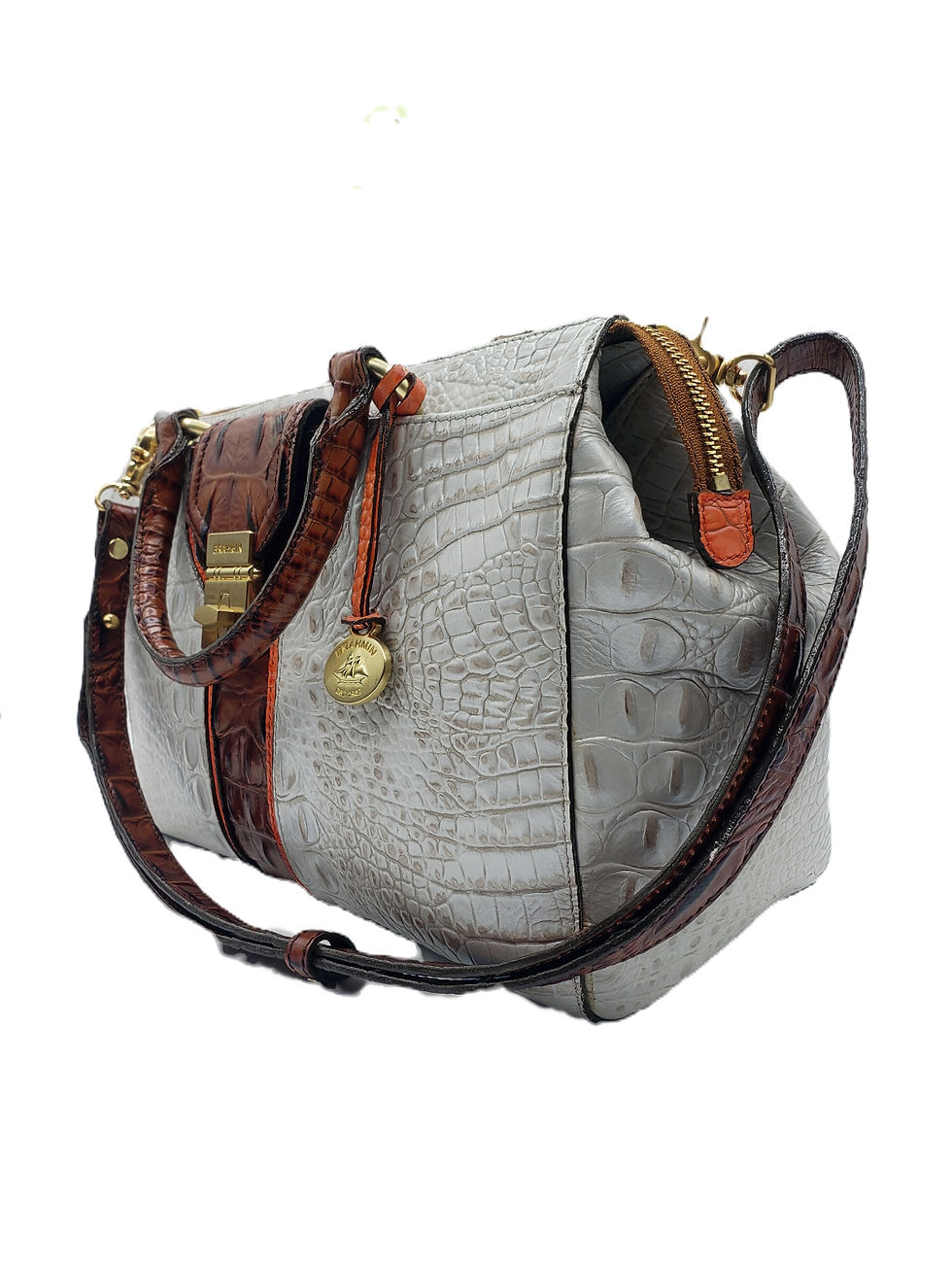 Thumbnail: Brahmin Two-Tone Croc Embossed Satchel side view