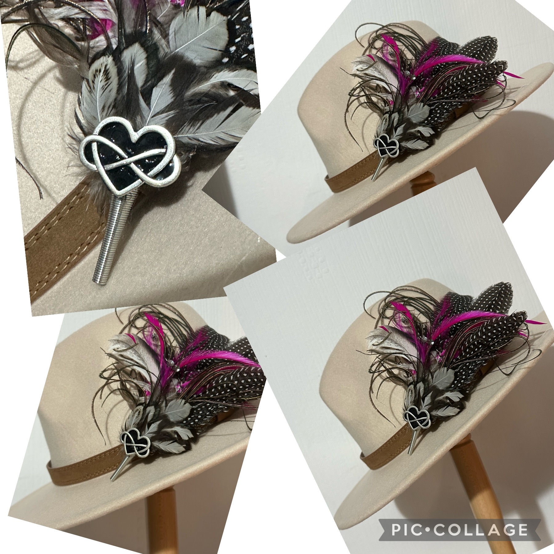 Cream medium Fedora and feathers