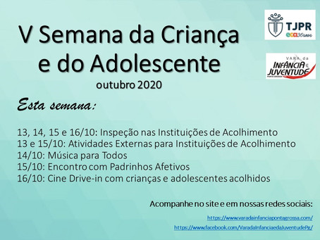 V SEMANA DA CRIANÇA - ATIVIDADES DE 13 A 16 DE OUTUBRO