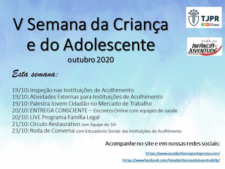 V SEMANA DA CRIANÇA - ATIVIDADES DE 19 A 23 DE OUTUBRO