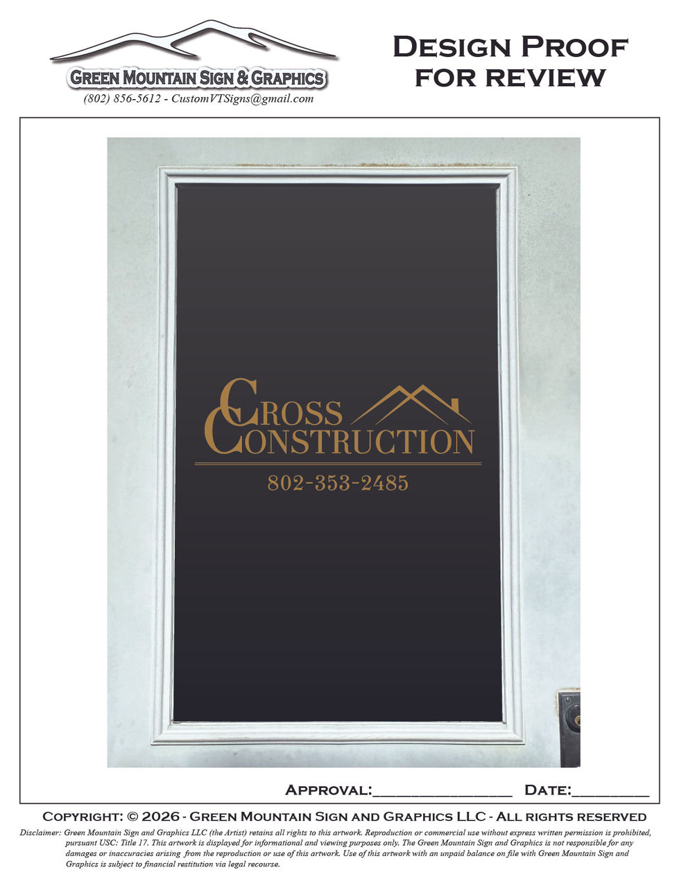 Cross Construction Company Door Glass Proof 1