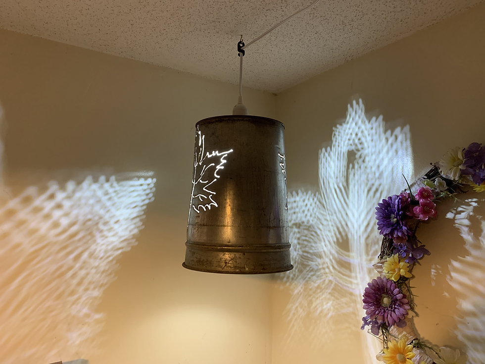 Thumbnail: Double-Sided LED Sap Bucket Pendant Light with Maple Leaf Detail (Small)