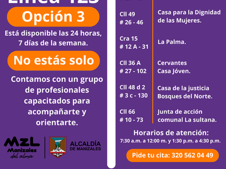 ¡En Manizales no estás solo!
Si estás pasando por un momento difícil, recuerda que Estamos contigo.