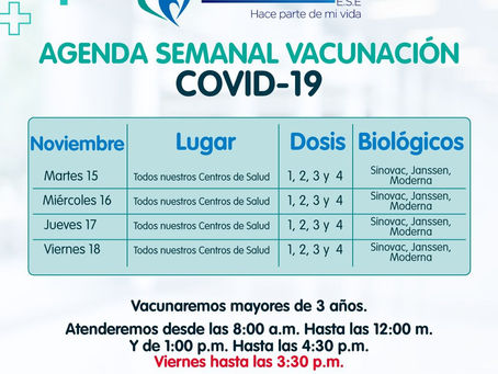 Agenda semanal de vacunación COVID-19.