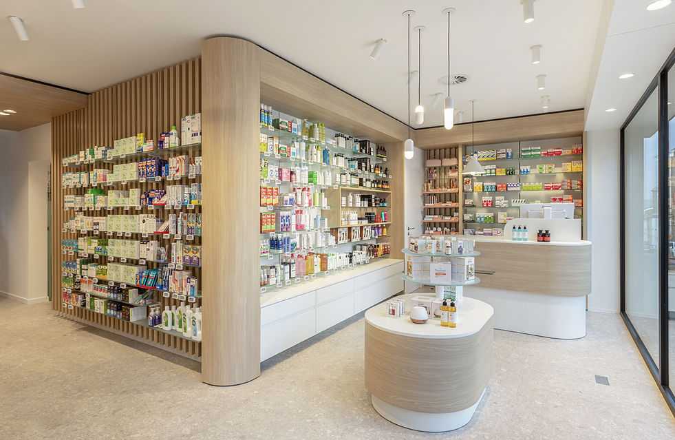 Pharmacie avec comptoire arondis