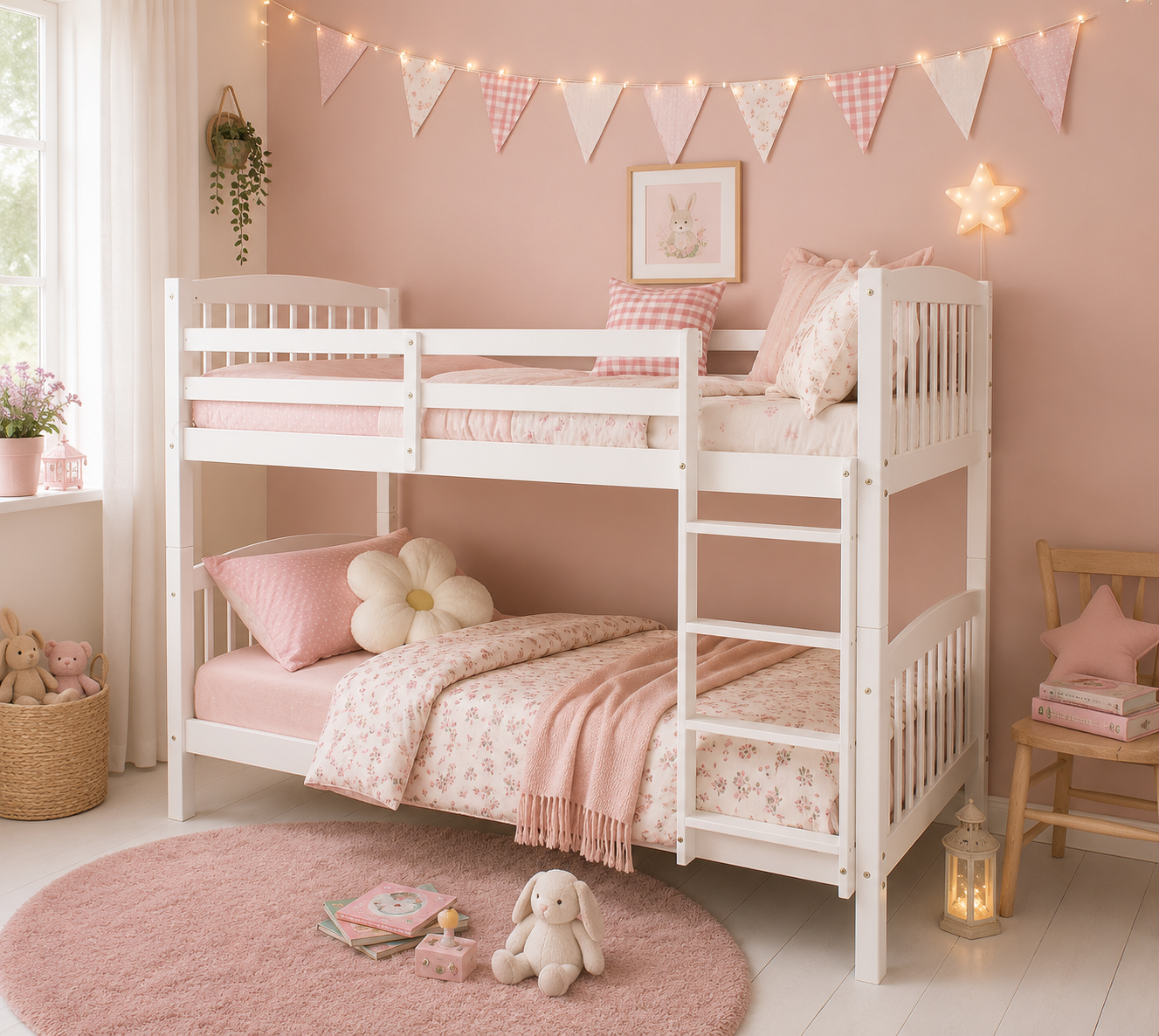 Solid White King Single Bunk Set + 2 x Innersprung Mattresses