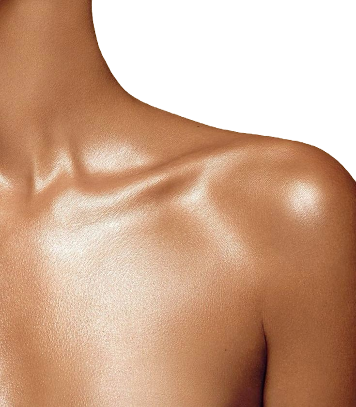 Sun-kissed glowing skin on shoulder and collarbone showcasing smooth, radiant skin results from medical aesthetics treatments