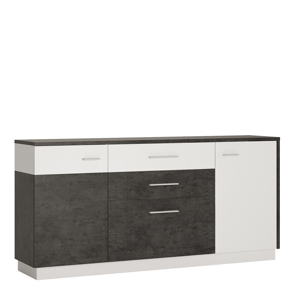 Zarah 3 Door 2 Drawer Sideboard in White and Dark Concrete Effect