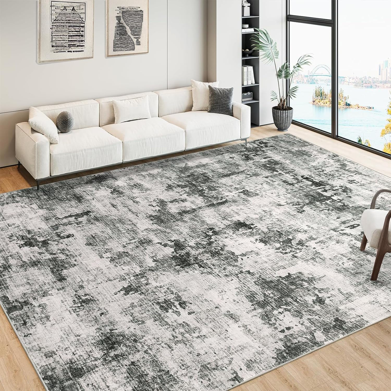 Washable Modern Abstract Area Rug Non Slip Floor Carpet Soft Foldable Thin Rug L