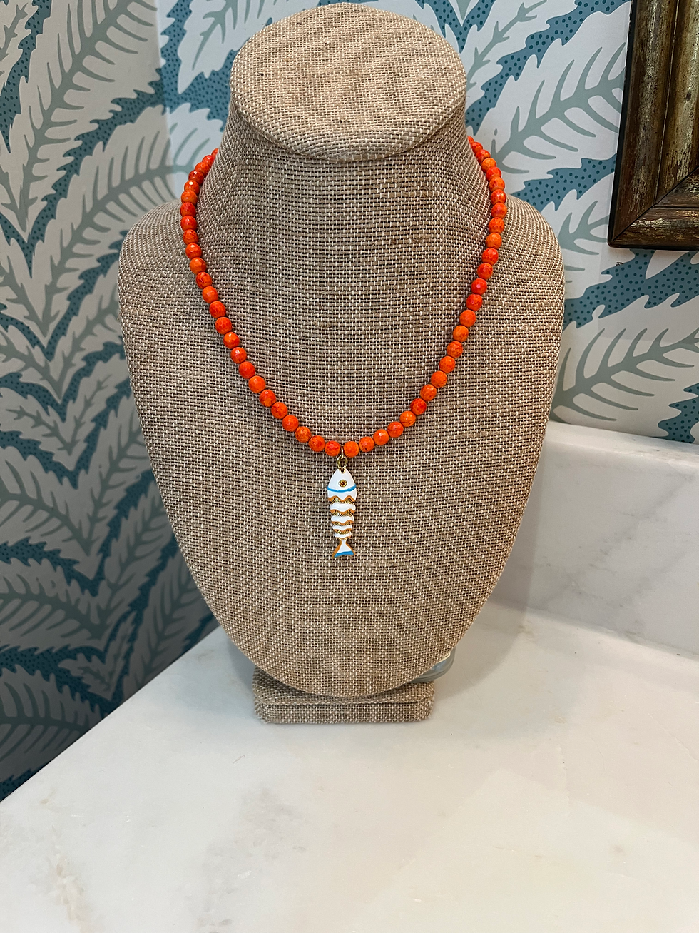 Thumbnail: Round Orange White Fish Necklace