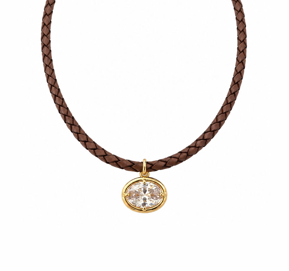 Thumbnail: Dune Braided Leather Oval Pendant Necklace