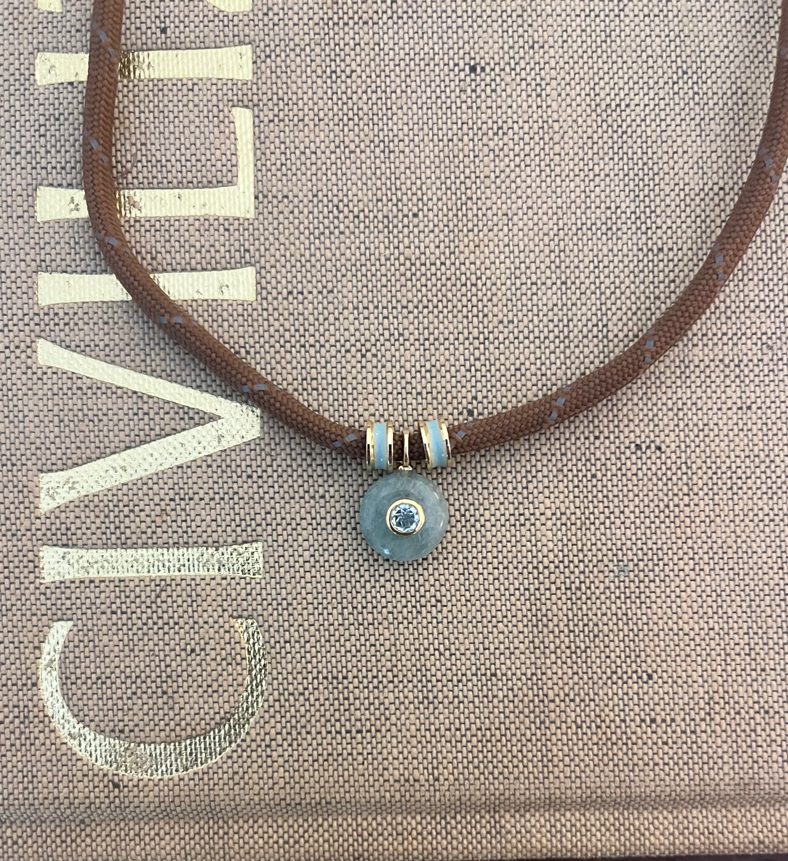 Drift Aquamarine Brown Cord Necklace