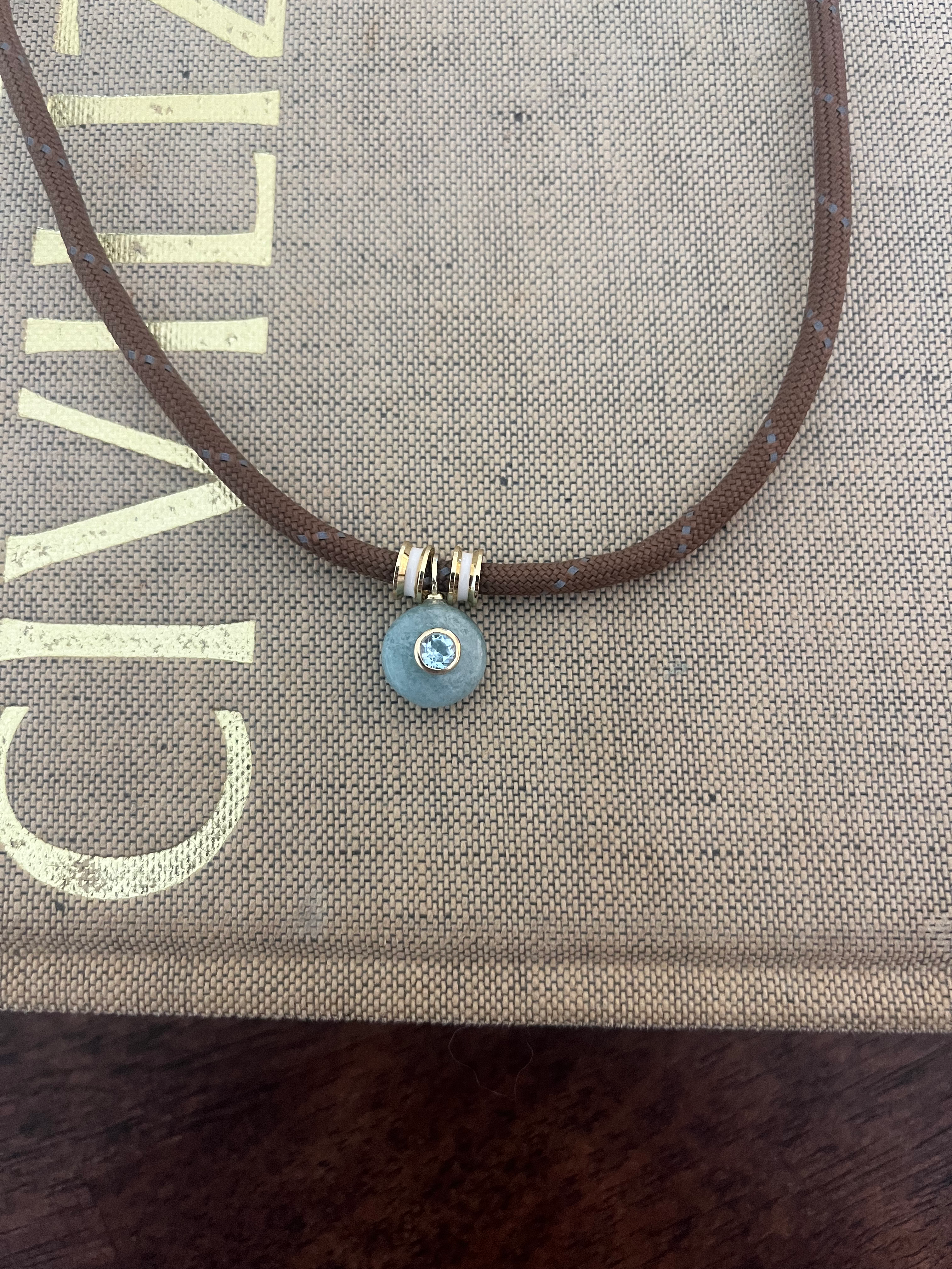 Drift Aquamarine Brown Cord Necklace