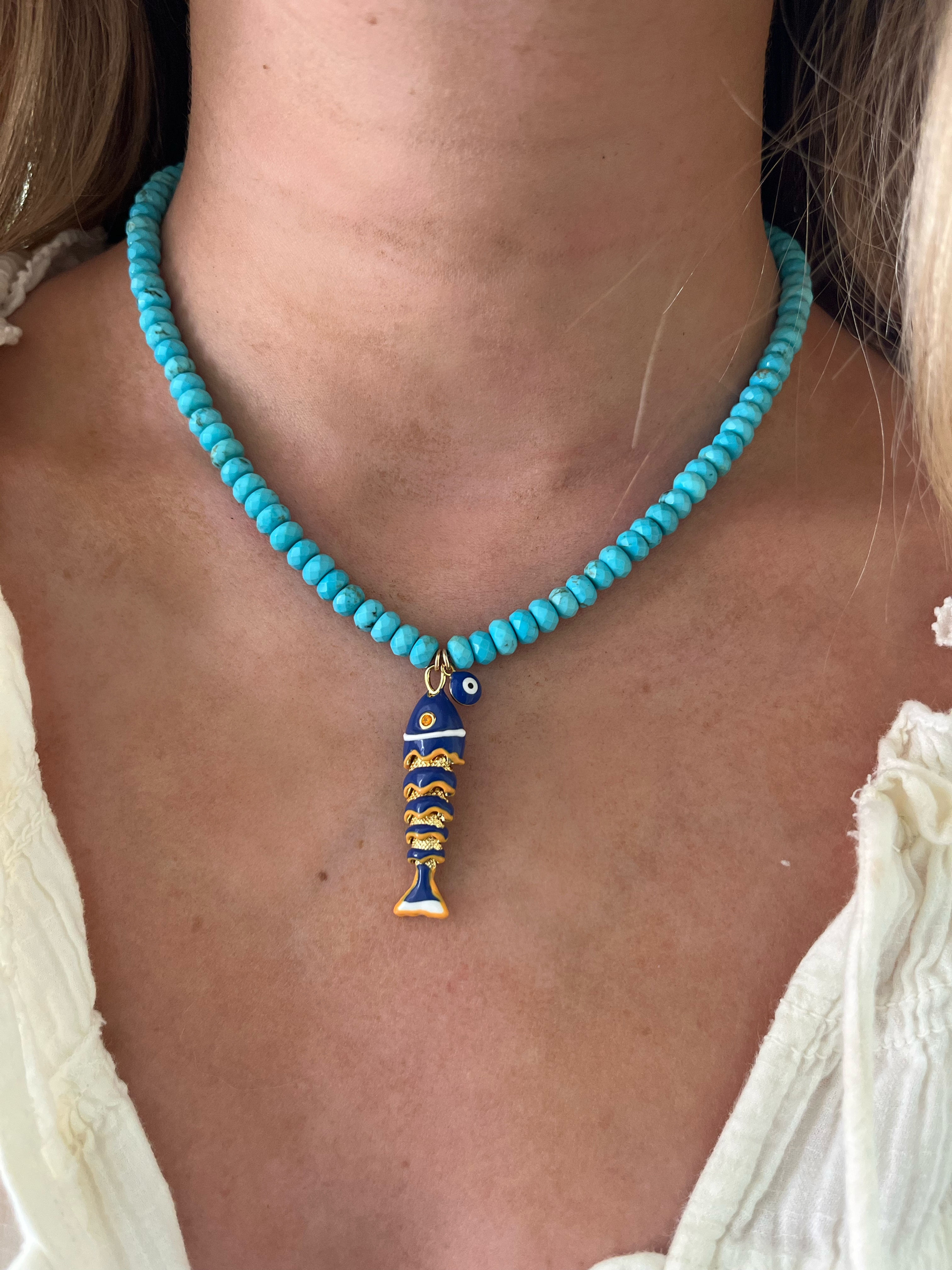 Turquoise Navy Blue Fish Necklace