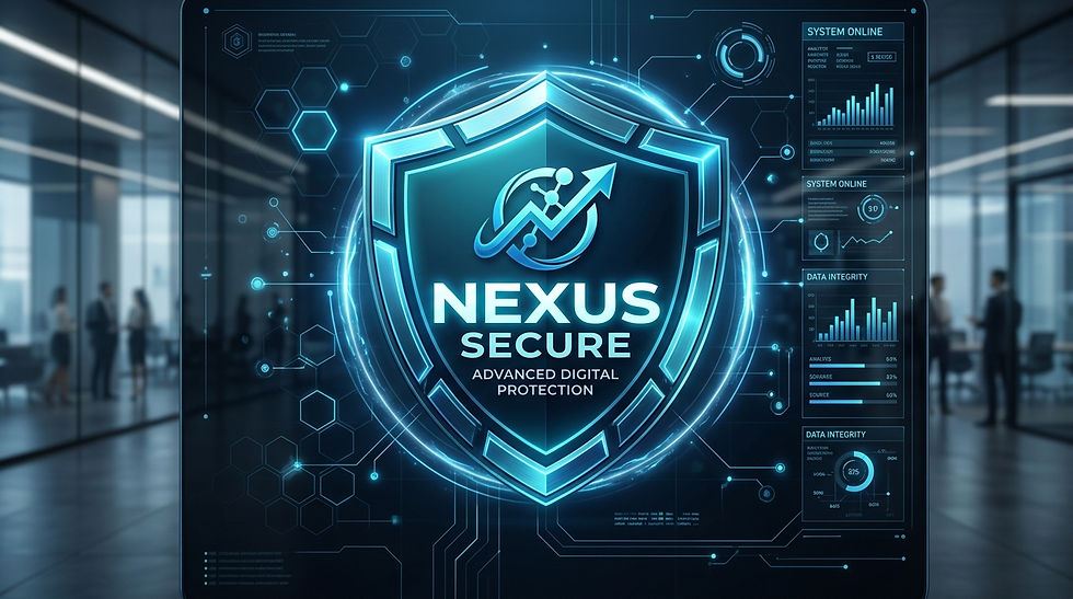 Business logo enclosed within a protective shield symbol, modern digital interface, sleek corporate design, blue tones, high detail