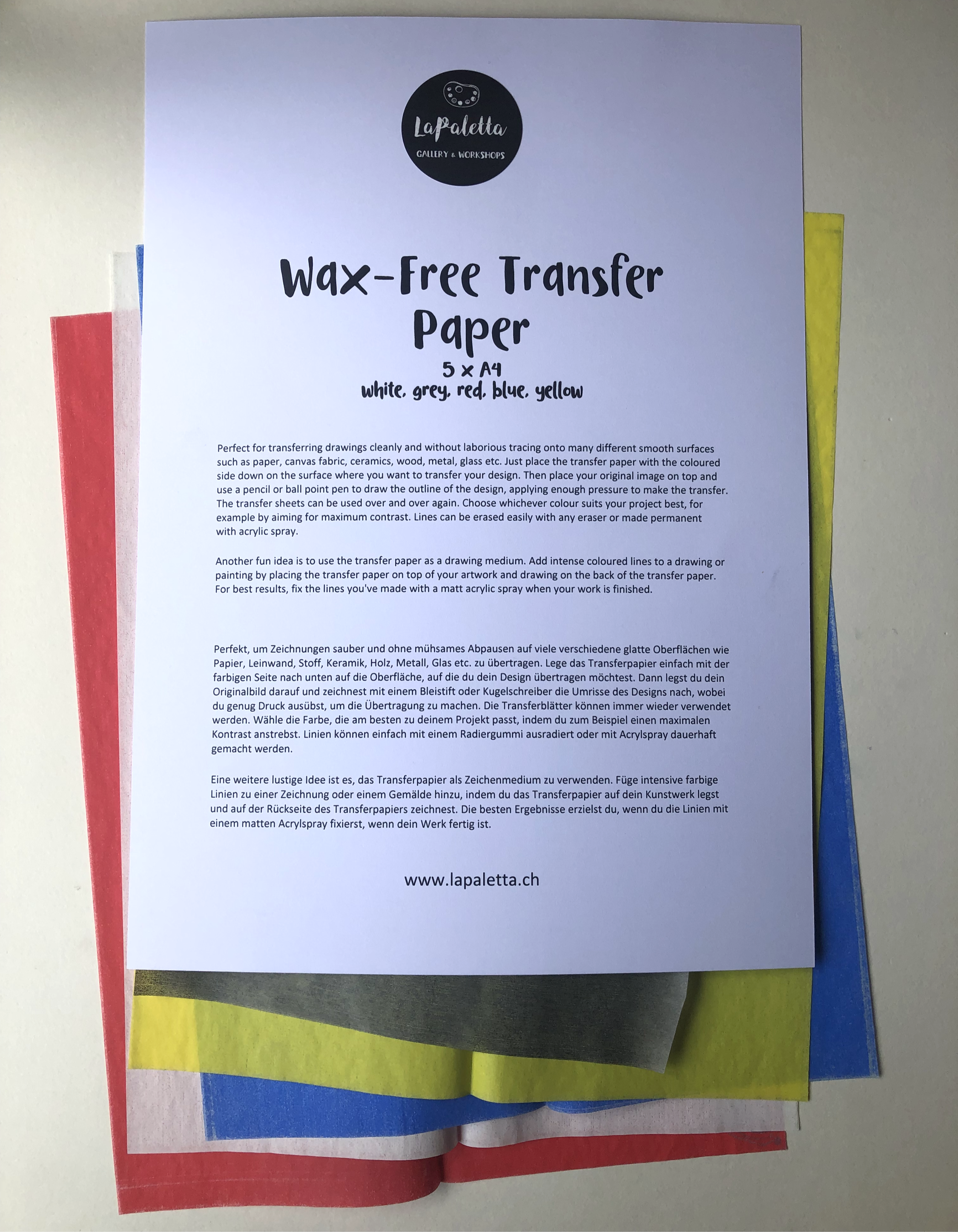 Wachsfreies Transferpapier, fünf Farben