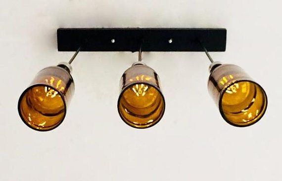 Thumbnail: Repurposed Amber Beer Bottle Chandelier | Kitchen & Bar Lighting
