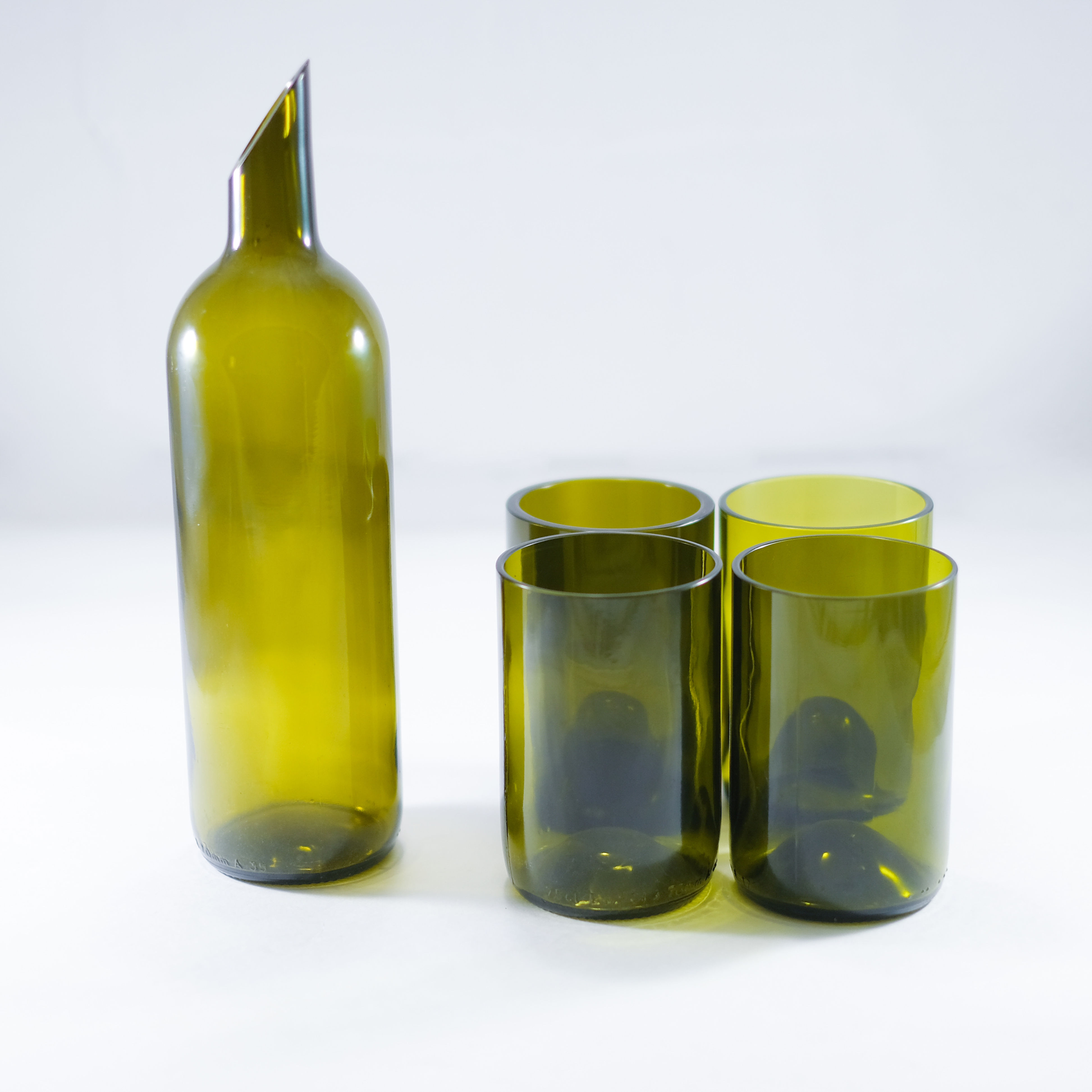 Wine Bottle Cut Water Flask | Carafe & Jug Set with 12 Ounce Tumblers