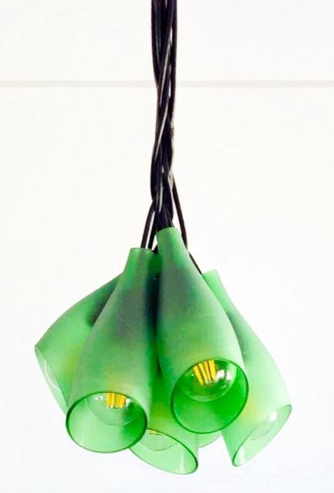 Thumbnail: Repurposed Green Bottle Cut Ceiling Lamp | Wine Bottle Chandelier | Eco Decor