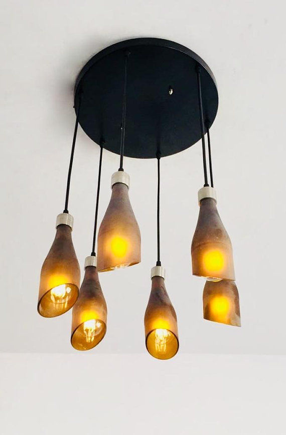 Thumbnail: Frosted Wine Bottle Lights Chandelier | Light Fixture Made from 6 Bottles