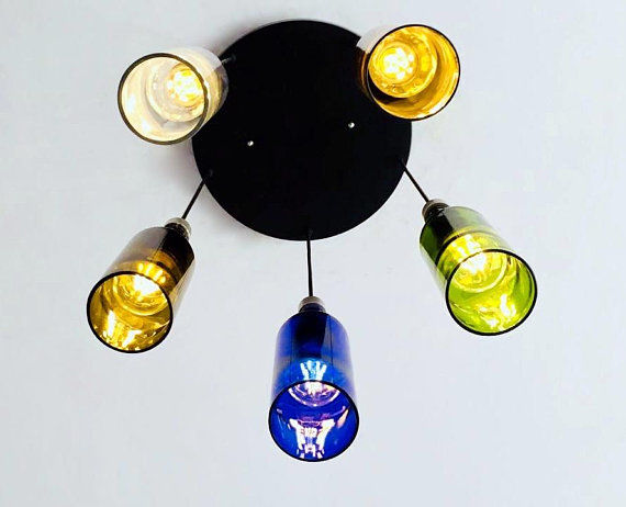 Thumbnail: Colourful Wine Bottle Light Fixture | Repurposed Bottle Chandelier