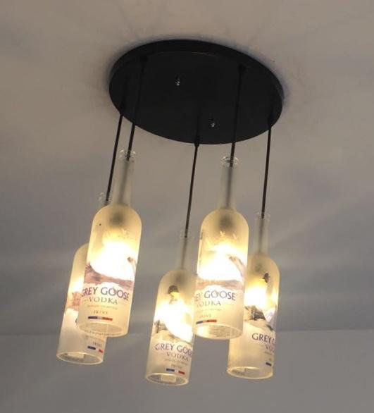 Thumbnail: Grey Goose Bottle Chandelier | Round Base Recycled Bottle Light