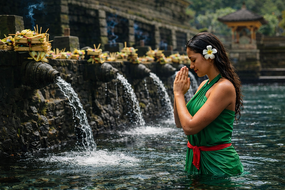 Ritual de purificación o Melukat en el templo Tirta Empul en Bali