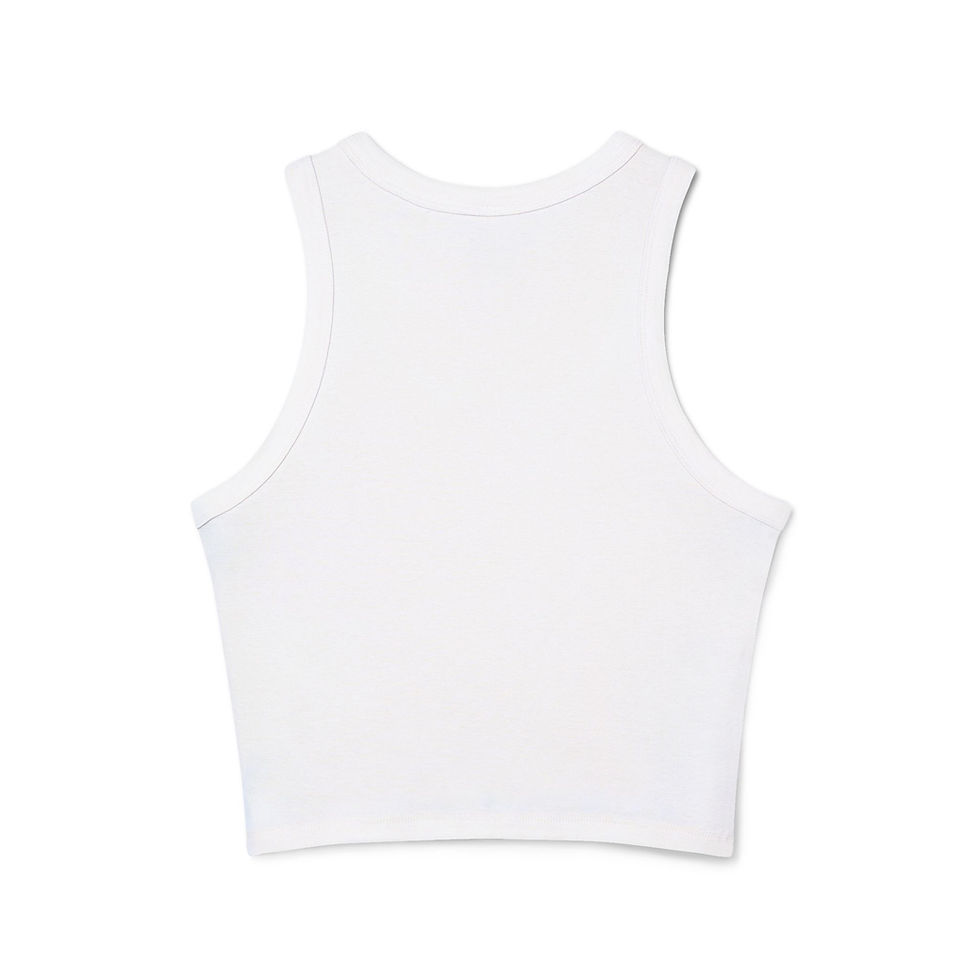 Back view of White Sacral O Women's Ribbed Tank Top, Pride edition