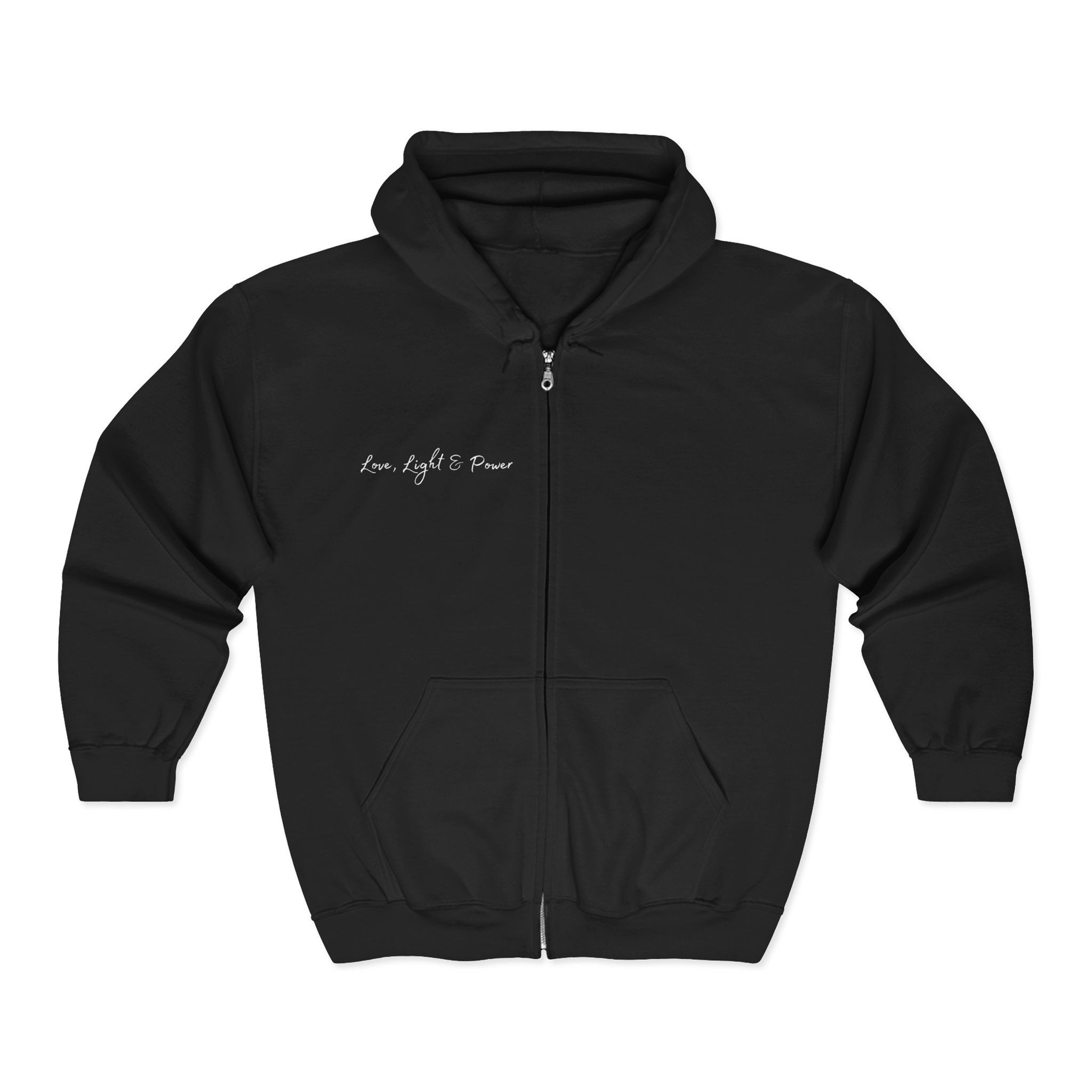 Love, Light & Power Black Zip Up Hoodie