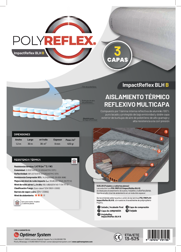 Thumbnail: POLYREFLEX BLH-B Aislamiento Térmico Reflexivo Multicapa de Burbujas (1.20x30m)