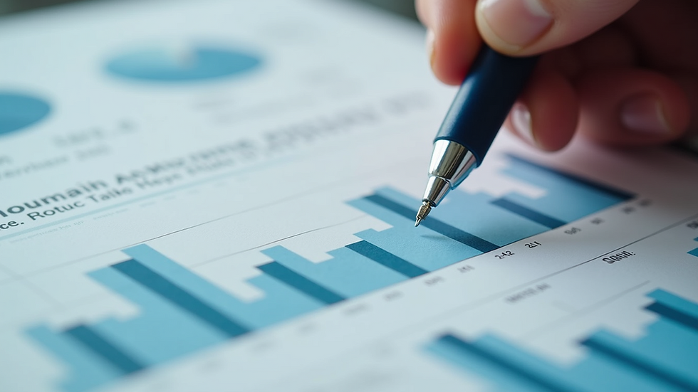 Close-up view of a financial report with graphs and charts