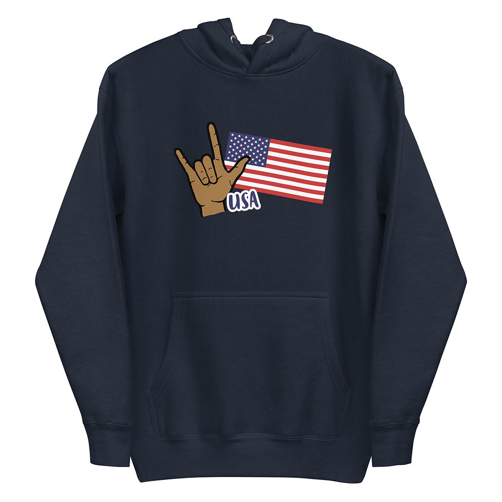 Thumbnail: ASL 'ILY' with USA flag: Unisex Hoodie