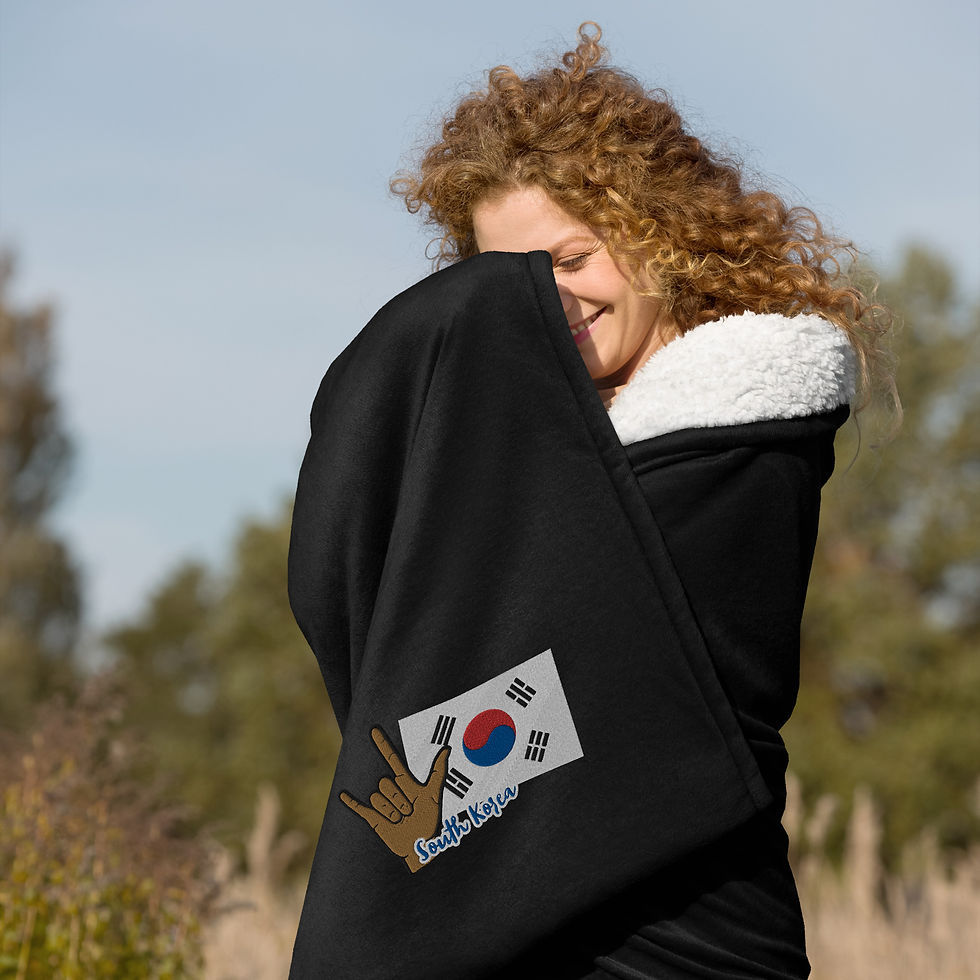 ASL ILY with South Korea flag: Large - Premium sherpa blanket